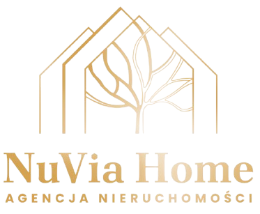Logo NuVia Home Agencja Nieruchomości z domem i drzewem